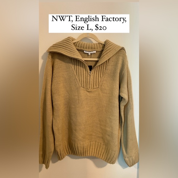 English Factory Sweaters - Cream knit quarter zip sweater